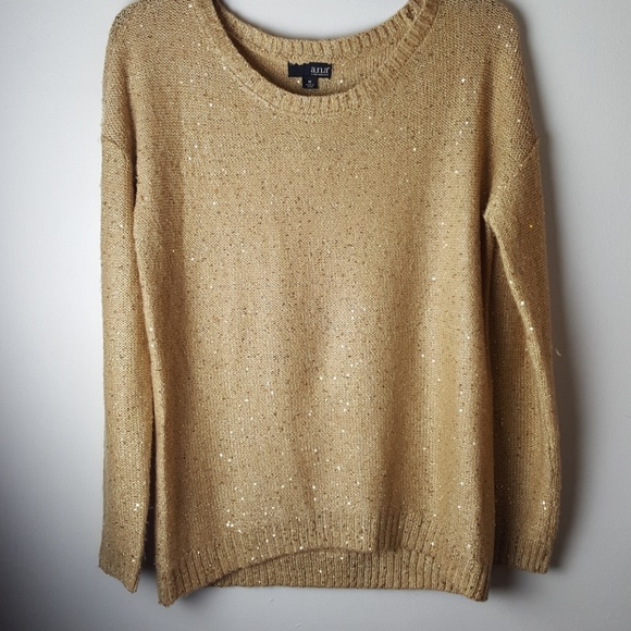 a.n.a Sweaters - A.N.A. Gold Sequin Long sleeve Sweater Size M